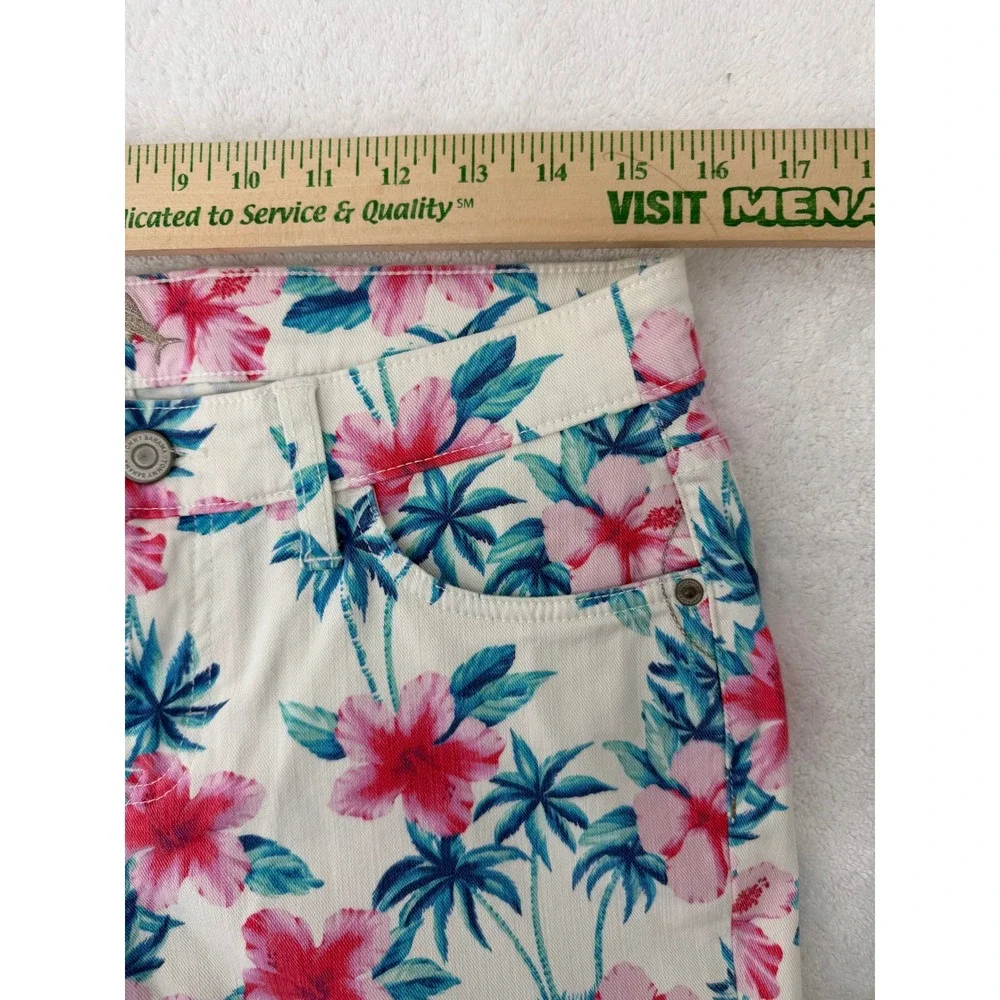 Tommy Bahama Boardwalk Floral Hibiscus Palm Tree Denim Shorts White Pink Blue 14